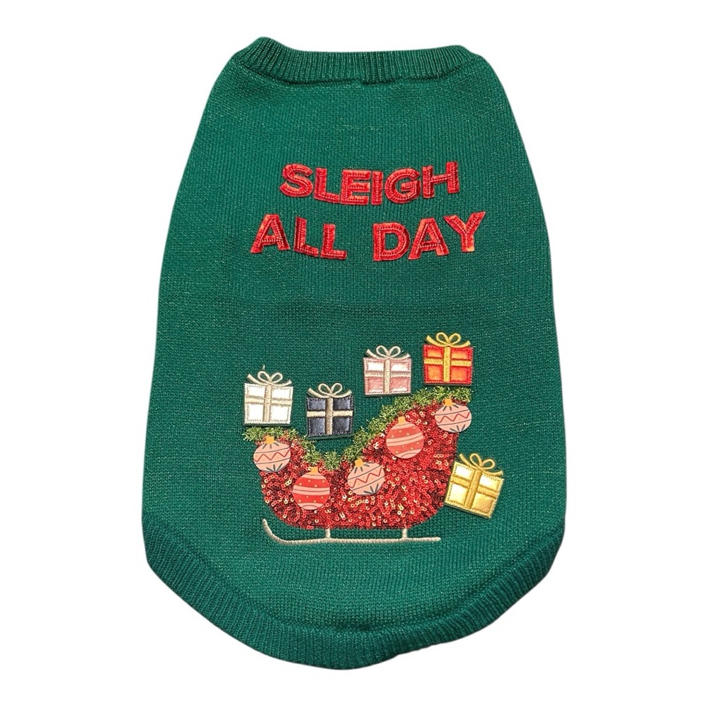 Merry & Bright Green Sleigh All Day Dog Ugly Christmas Sweater XL‎ Holiday NWOT